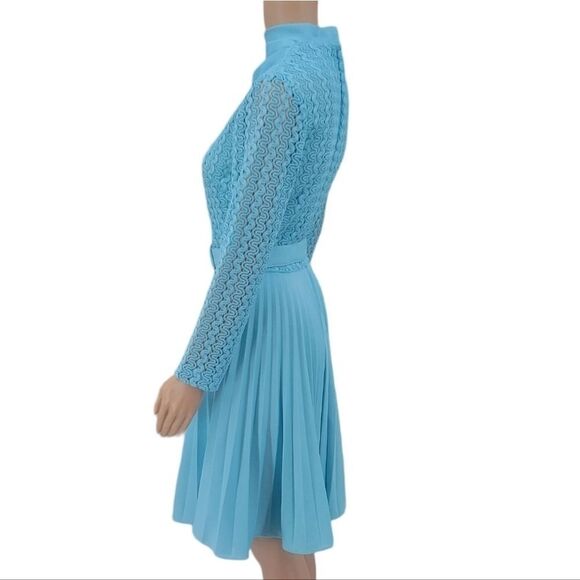 Mary Dobbs Original Vintage 60s Blue Polyester Hostess Dress Zigzag Pleats - Picture 13 of 16